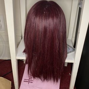 Burgundy human hair blend lace front wig